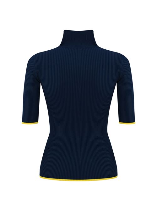 Dolcevita in maglia di viscosa Navy/mimosa con logo college Elisabetta Franchi | MK89M46E2CO4